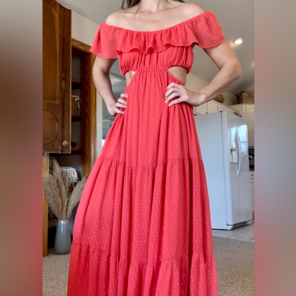 Flying Tomato Boho Off-the-shoulder Maxi Dress with Cut-out Details Size Small